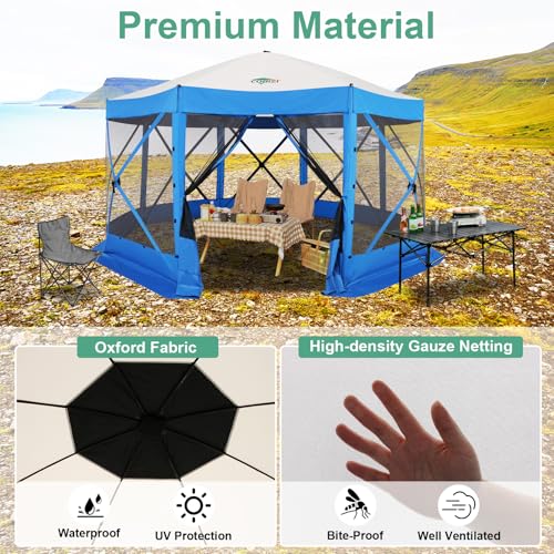 Image of COBIZI 15x15 FT Pop Up Gazebo - Canopy Tent, Large Gazebos On Clearance,Instant Screened in Gazebo,carpas para Patio,Portable Screen Tents for 12-15 Persons Outdoor Camping, Backyard, Blue