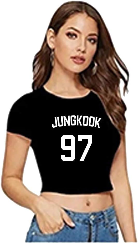 VR Collections Women's Crop Tops Jungkook T-Shirt Black Top BTS