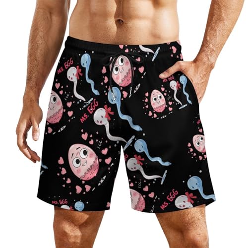 Mr Sperm Meet Ms Egg Men's Swim Trunks Quick Dry Board Shorts Swim Shorts Swimwear with Compression Liner M