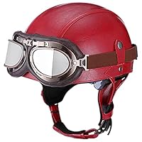 Duitse stijl Halve helmen Motorfiets lederen halve helm met motorbril Retro helm voor scooter bromfiets mannen en vrouwen Street Cruiser Jet stijl helm DOT goedgekeurd (56-61 cm Duitse stijl Halve helmen Motorfiets lederen halve helm met motorbril Retro helm voor scooter bromfiets mannen en vrouwen Street Cruiser Jet stijl helm DOT goedgekeurd (56-61 cm