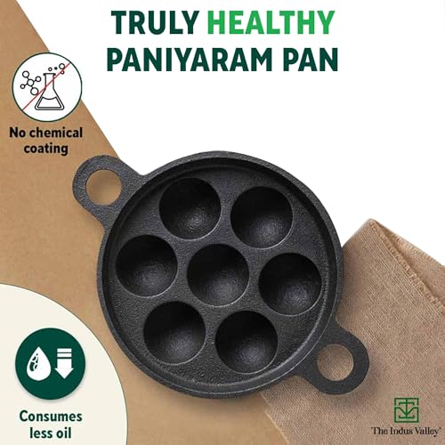 The Indus Valley Super Smooth Cast Iron Paniyaram Pan | 7Pit, 19Cm/7.4 Inch, 2.2Kg | Induction Friendly | Nonstick, Pre-Seasoned Appe/Paddu Pan,... - Image 5