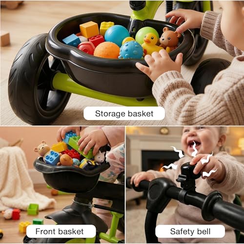 Image of Baybee Nova Pro Baby Cycle for Kids | Tricycle with Adjustable Parental Handle, Safety Belt & Non-Slip Pedals | Kids Cycles with Dual Storage Baskets & Footrest, Baby Cycle 2 to 5 Years (Black)
