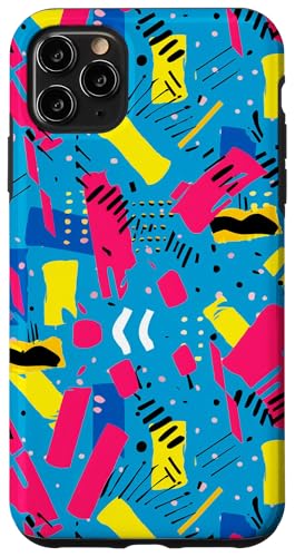 ブルー ピンク イエロー レトロ 80年代 90年代 絵画柄 スマホケース iPhone 11 Pro Max 用
