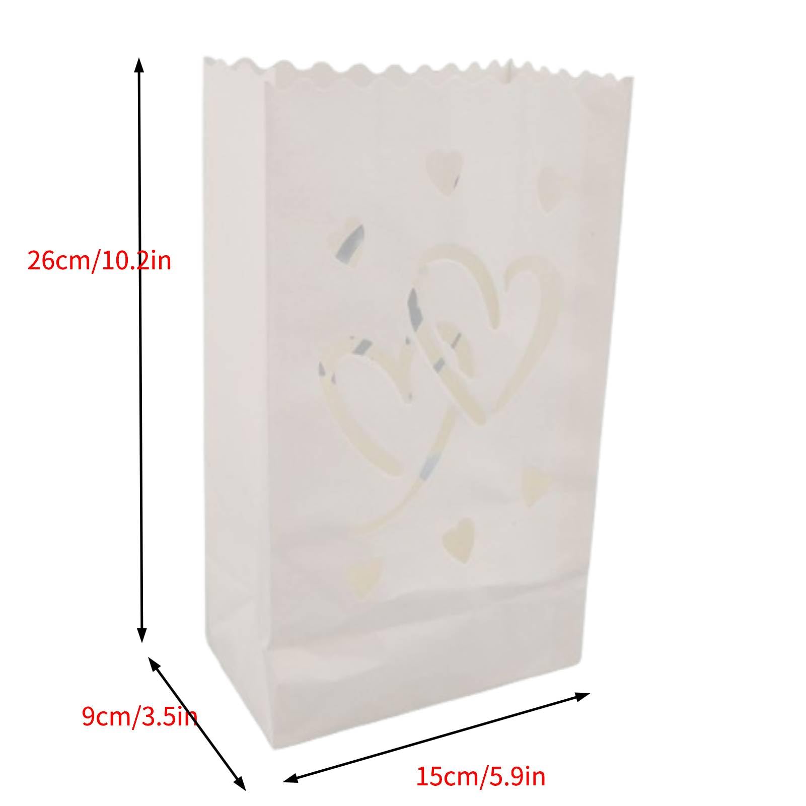 HERCHR 20 Pezzi Sacchetti Portacandele Luminari, Lanterne di Carta Resistenti alla Fiamma con Cuori, Lanternine a Tea Light per Matrimoni, Halloween, Ringraziamento