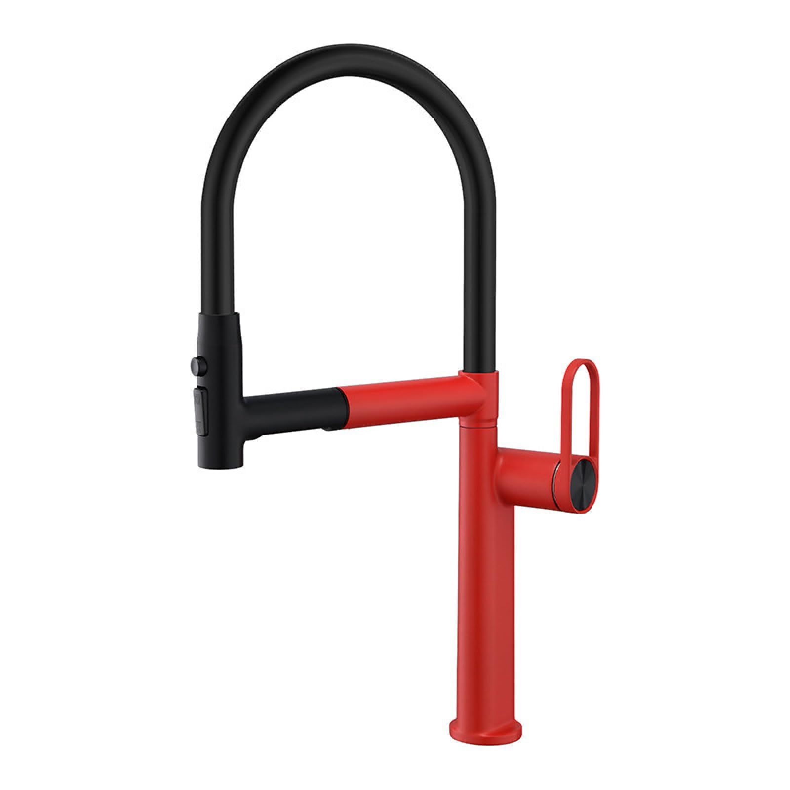Fanjubei Red Copper Kitchen Multifunctional Pull-Out Hot And Cold Rotating Faucet,