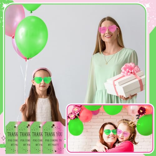 Flutesan 24 Pairs Witch Party Heart Sunglasses Props Favor Pink and Green Heart Sunglasses with Thank You Card Gift Favor for Birthday Party Photo Gift Outfit Accessories4