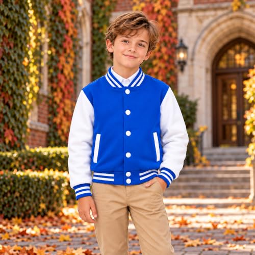 Image of Kids Baseball Jackets Boys Girls Fit Varsity Jacket Casual Lightweight Plain Button Cardigan School Coat