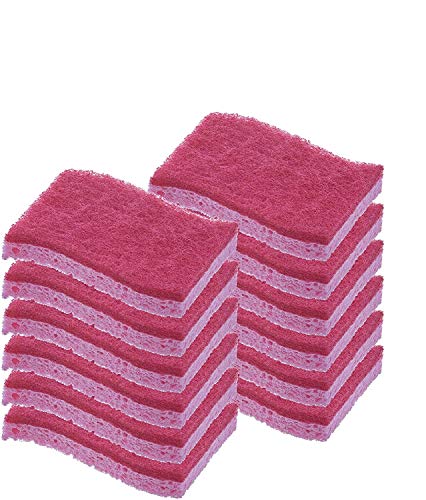Best Cyber Deals 🔥 Superio Non-Scratch Cellulose Sponge Scrub (12-Pack) Heavy Duty Kitchen Sponges Scrubbers with Scouring Pad (Red)