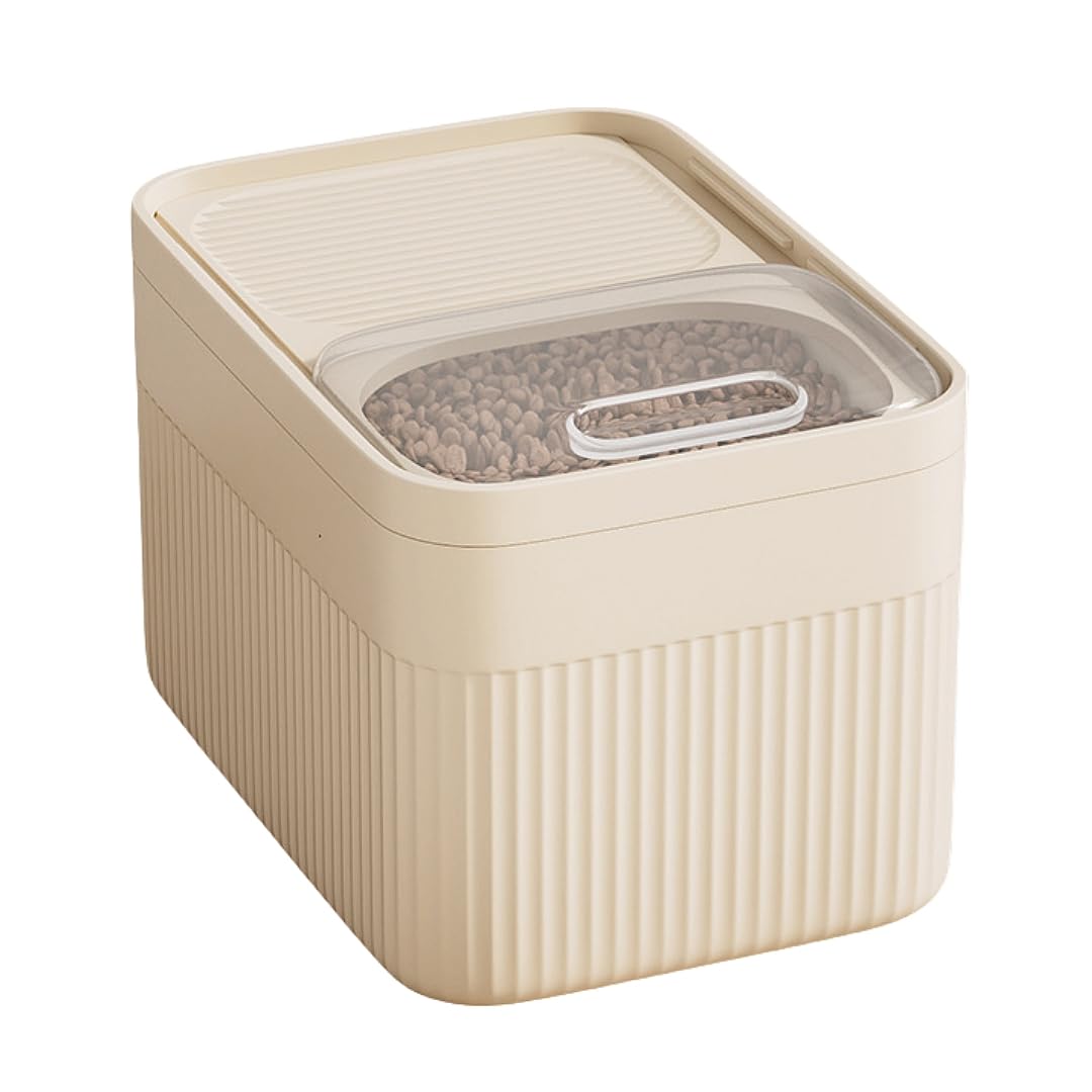 Airtight Pet Food Storage Container, Up to 30 lbs, For Dog Cat and Other Pet Food Storage Bin with Measuring Cup (Beige, 18 pounds)