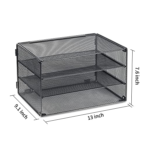 DALTACK 3 Tier Letter Tray Paper Organizer Mesh Metal Desk File Organizer for Home & Office, Black - Thumbnail 3