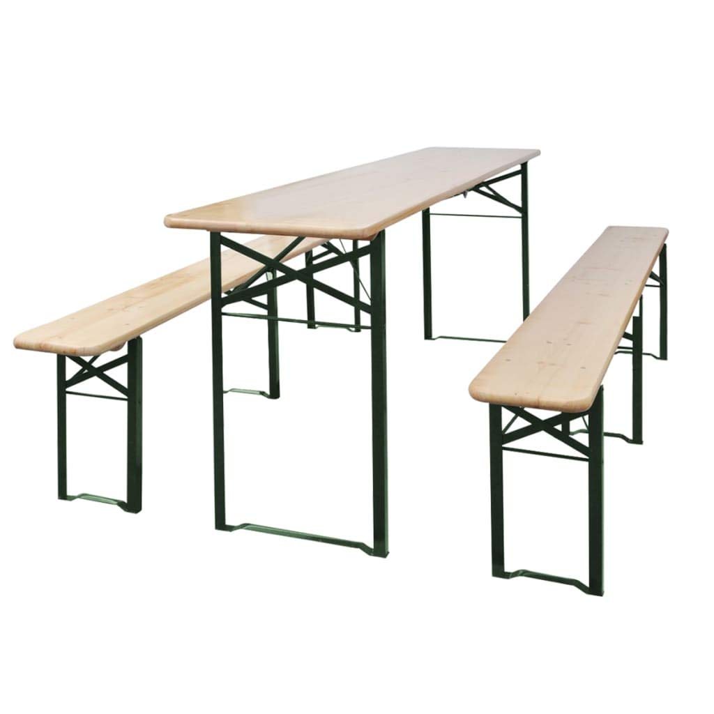 Hothingwell Set tavolo da birreria pieghevole e 2 panche 220 cm in legno di abete cinese e metallo per giardino patio mobili pieghevoli salvaspazio