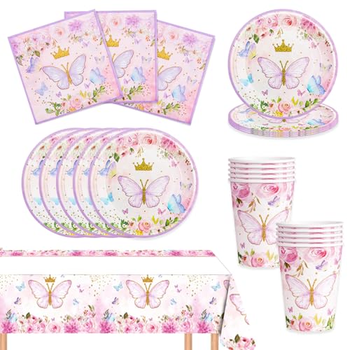 Bikasun Vajilla de Fiesta Temas Mariposa Cumpleaños Decoracion