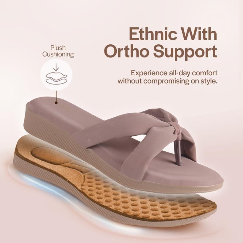 Image of FAUSTO Women Bow Design Dual Strap Office Party Ortho Slip On Sandals | T-Strap Thong Slippers | Light Traditional Outfits, Festive Kurtis, Salwar Suit Set