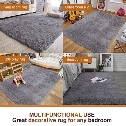 Image of F & B RUGS ; SUPERIOR QUALITY PRODUCTS Firoz and Brothers Shaggy Rug Microfibre 4x4 feet Dark Grey Colour