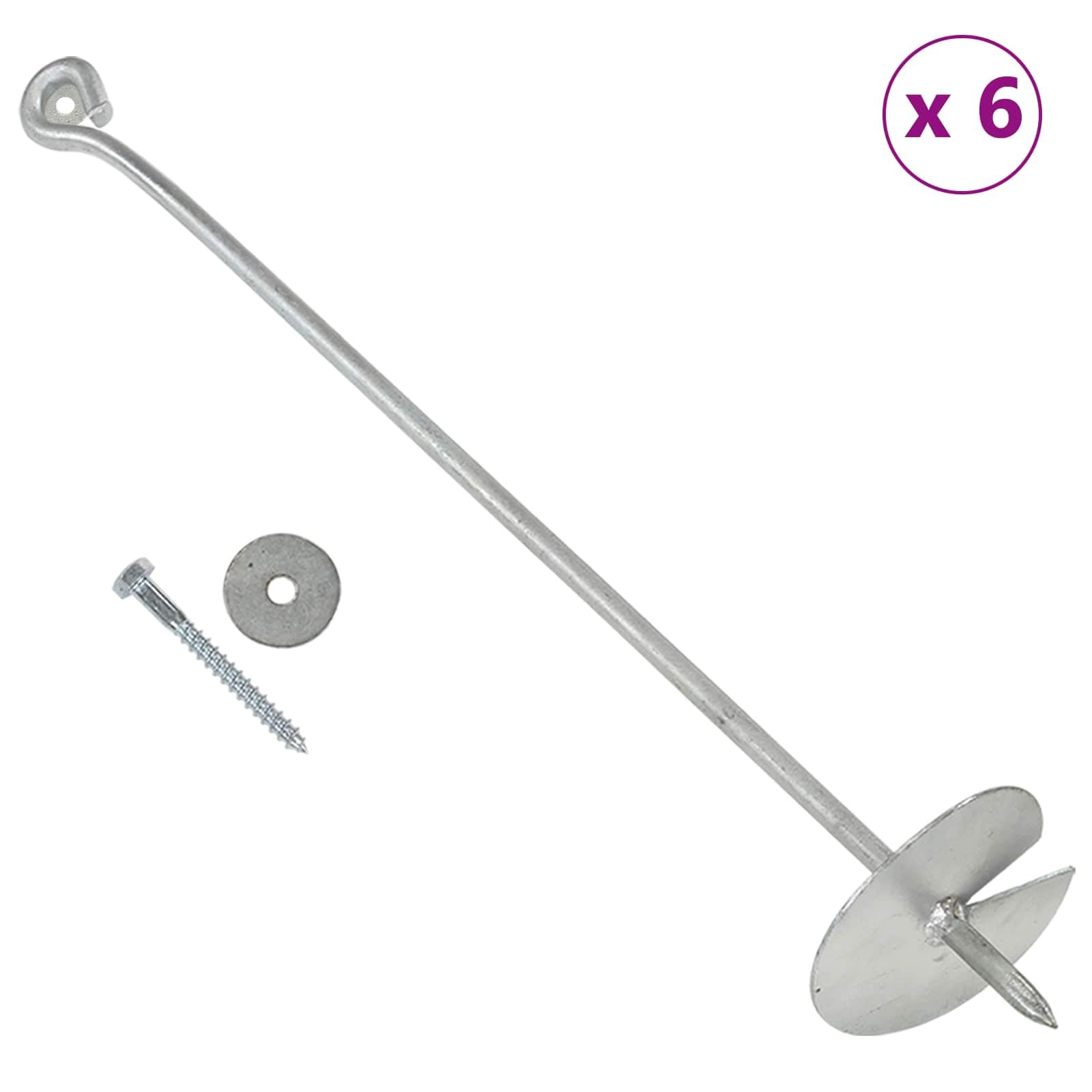 6 picchetti di ancoraggio a terra Ø 10 x 60 cm in metallo galvanizzato per fissaggio da giardino, tenda e gazebo