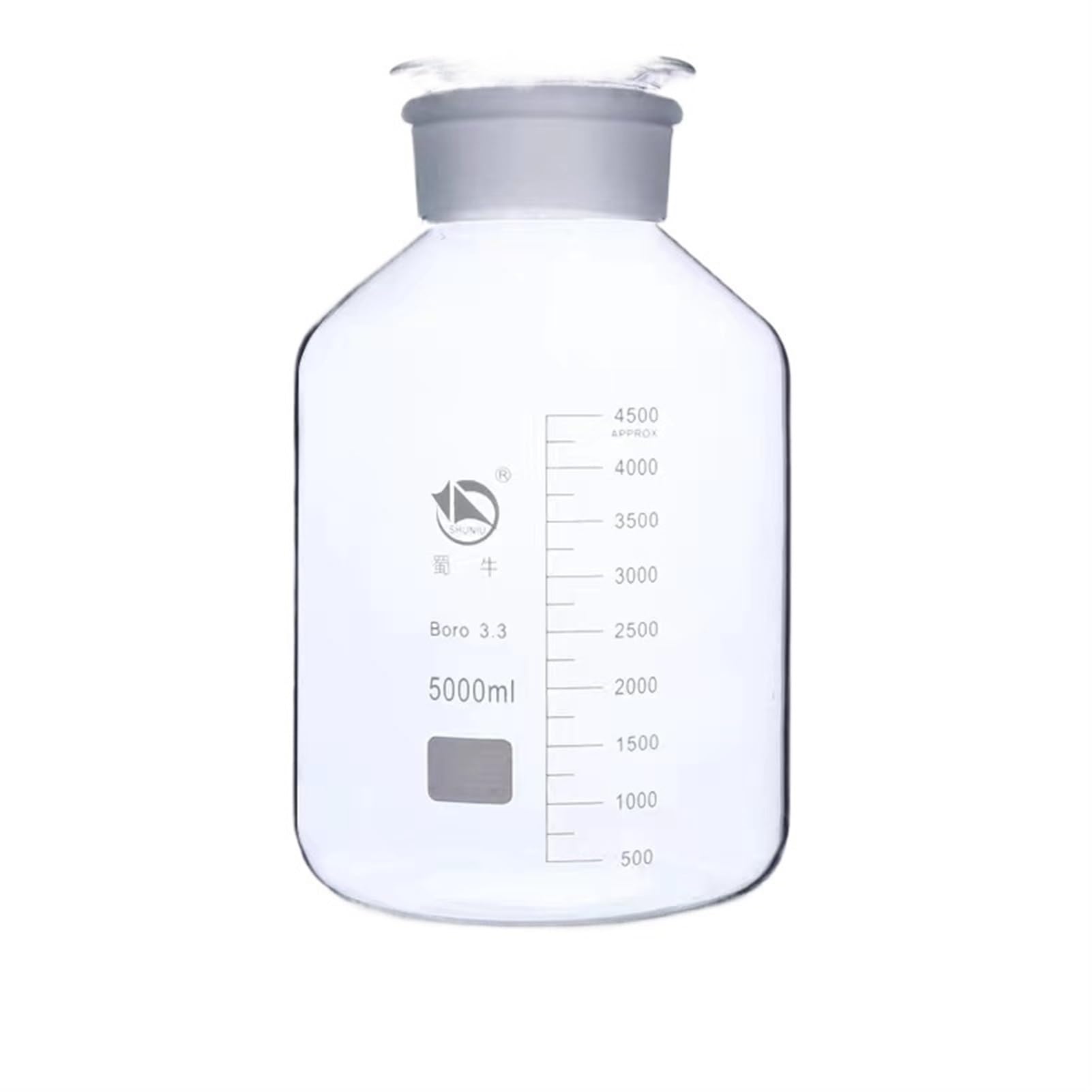 matraz de fondo redondo， Botella de reactivo de boca ancha de vidrio de borosilicato de alta pureza, transparente, resistente al calor, varios tamaños(5000mL 1pc)