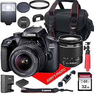 Canon EOS 4000D DSLR Camera w/Canon EF-S 18-55mm F/3.5-5.6 III Zoom Lens + Case + 32GB SD Card (15pc Bundle)