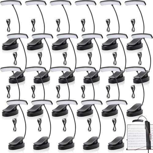 Wovnet 24 Pcs Music Stand Light Clip on Reading Light USB and AAA Battery Operated LED Book Lamp for Piano, Book Reading, DJ, Craft Work (Includes USB Charging Cable, No Battery)