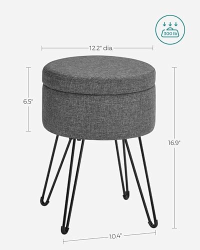 Songmics Vanity Stool Chair, Small Ottoman Stool With Storage, Vanity Chair, 12.2 Dia. X 16.9 Inches, 4 Metal Legs, For Makeup Room, For Living Room, Bedroom, Dark Gray Ulom002G01 #TOP2