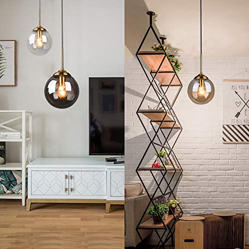 HJXDtech Industrial Vintage Glass Globe Ceiling Pendant Light with Brass Finish,E27 Hanging Lamp for Kitchen Dining Room & Living Room - Image 4