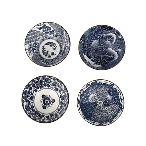 BEBEMOKO 4 cuencos de cerámica para fideos ramen, cuencos de ramen, cuencos de sopa, cuencos de sopa para alimentos, cuencos de pasta, sopa, arroz, trifle de alimentos, cuenco de servir comida estilo