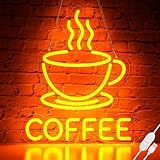 Basaneon Coffee Neon Sign for Wall Decor, Dimmable USB Powered Bright Led Signs for Business Acrylic LED Neon Coffee Light up Sign for Shop Station Art Decor Party Decorations (15.7 * 12.8inches)
