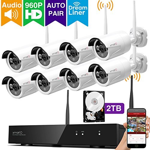 [Audio & Video] xmartO 8 Channel 960p HD Wireless Surveillance Camera System with 8 HD Infrared Outdoor WiFi Cameras and 2TB Hard Drive, Dream Liner WiFi Relay, NVR Built-in Router, Auto-Pair