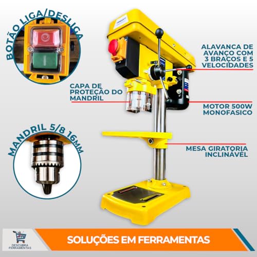Furadeira de Bancada MFB -16 Menegotti 500W 60HZ 5/8 C/Motor Monofasico C/Mandril Original - 127v