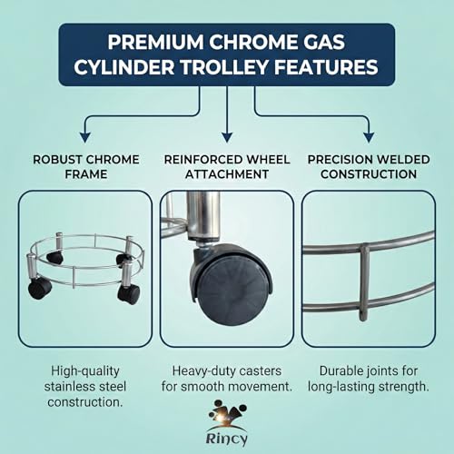 Image of Rincy 2 Pic Heavy Stainless Steel LPG Cylinder Trolley - 4-Wheel Kitchen Gas Stand for Smooth Movement (Heavy Gas Stand 2 Pcs)