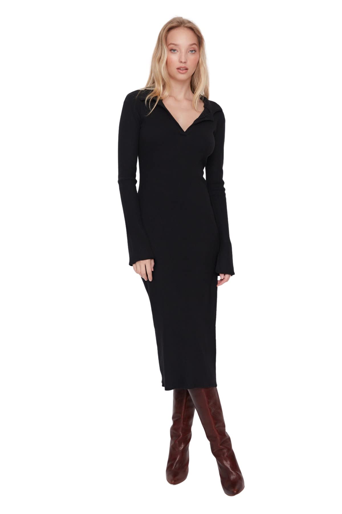 Trendyol Mujer Negro Vestido Polo - Mediano