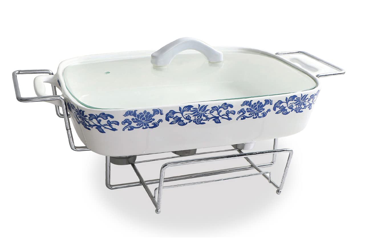 BLACKSTONE Chafing Dish Porcelain Marble Buffet Chafing Dish, Buffet Set, Marble Finish Chafing Dish, Rectangular Chafers for Buffet/Weddings/Parties/Banquets/Catering Events 3.6 L (Rectangle)