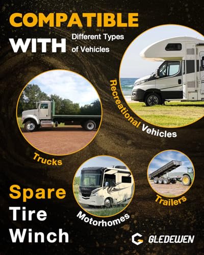 Image of Spare Tire Hoist, Spare Tire Winch Carrier, Compatible with RVs Trailers Trucks Motorhomes, Spare Tyre Holder with Offset Cable, Spare Wheel Towing Winch, Spare Tire Lift Assembly, LC159056, 159056