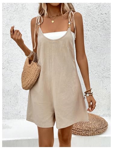 Image of SHENHE Women's Summer Casual Romper Spaghetti Strap Beaded Loose Overall Shorts Jumpsuit