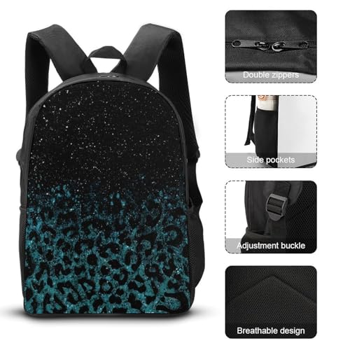 Green Glitter Leopard Print Backpack Set 3 Pieces Backpacks Lunch Bag Wallet For Travel Outdoor Sports3