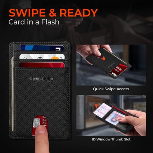 Image of RUNBOX Slim Minimalist Front Pocket RFID Blocking Leather Wallets for Men and Women Card Holder Wallets Gifts for men