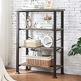 HOMBAZAAR Bookshelf, 4-Tier Vintage Industrial Book Shelf, Rustic Wood and Metal Bookcase and Bookshelves, Free Standing Storage Large Bookshelf for Living Room, Bedroom and Kitchen, Grey Oak