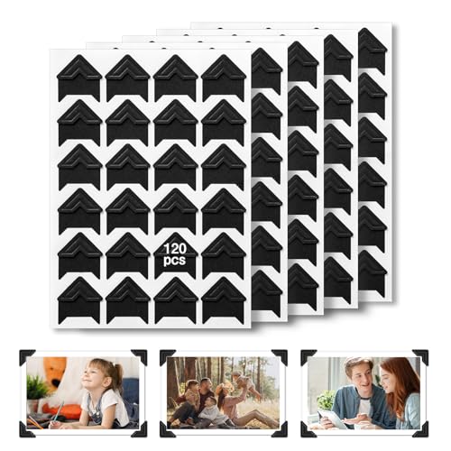 CHIALLCO Acid Free Photo Corners Self-Adhesive 120 Pcs Premium Photo Corners for Scrapbooking Black Photo Picture Mounting Corners for Photo Album DIY Scrapbook Stickers Memory Books Diary