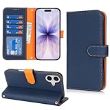 DEYHU 対応 iPhone 17 ケース 手帳型 カード収納 スタンド機能 アイフォン17 ケース 本革 大容量 耐衝撃 カード収納 アイホン17ケース 手帳型 iphone 17 レザー カバー ブルー と オレンジ