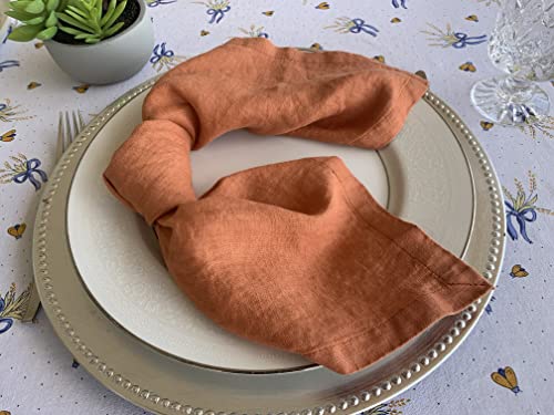 Linen Napkins –100% French Flax – Stonewashed Pure Linen Cloth Napkins - Size 18 Inch X 18 Inch – Set Of 4 (Rustic Orange) #TOP2