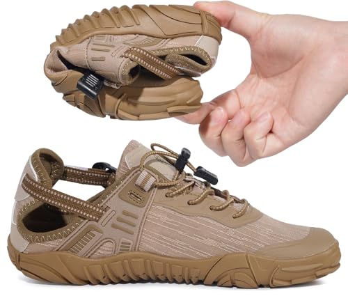 Eagsouni Water Shoes For Women Men Aqua Shoes Closed Toe Hiking Sandals Outdoor Water Sandal Minimalist Barefoot Sneakers Wide Toe Box Zero Drop Swim Beach Pool Surf Shoe,Khaki,42,11 Us Women/10 Us Men thumb #2