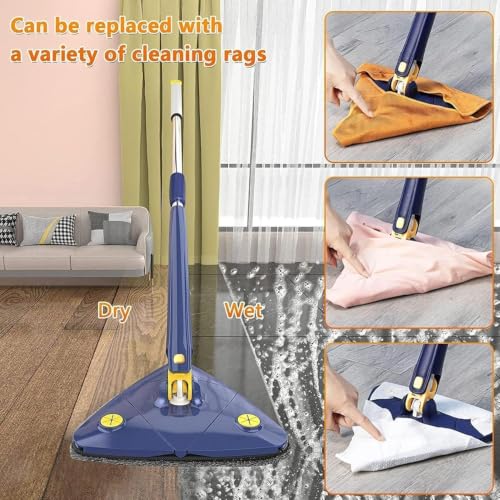 Image of 360 Rotating Triangle Cleaning Mop | Adjustable Long Handle Microfiber Flat Mop for Corner, Floor, Wall & Gap Cleaning | Tile, Kitchen, Bathroom, Ceiling & Home Cleaning | फर्श की सफाई के लिए