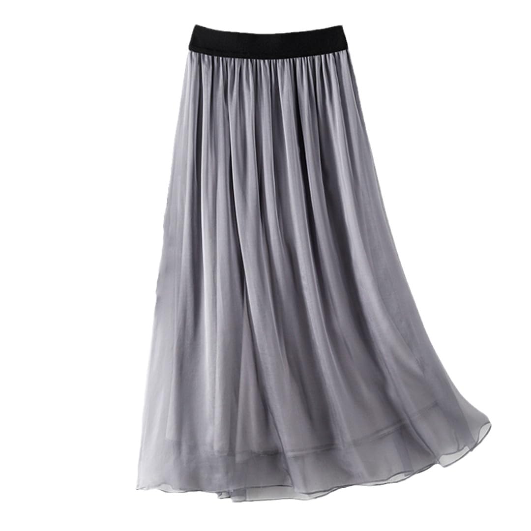 Lmtossey Gonna in seta da donna gonna estiva di media lunghezza per donna gonna svasata con elastico in vita gonna coreana