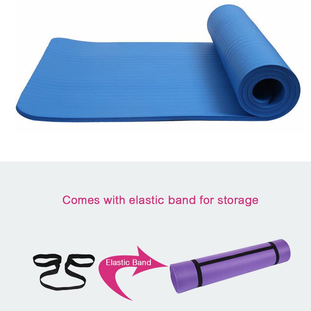Tappetino da yoga antiscivolo, 10 mm di spessore, con fascia portaoggetti e borsa a rete, per amanti, donne incinte, bambini, anziani, escursionisti, viaggiatori