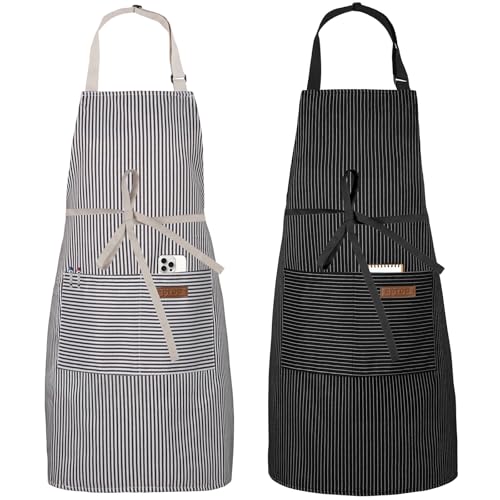 Serrenf 2-Pack Adjustable Bib Kitchen Aprons with Pockets