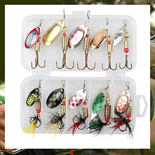Cosswe Angelköder, 10 Stück Köder Set Forellen Spoon Spinner Blinker Wobbler Set Spinner Angelköder mit Drillinge Haken… – Bild 5