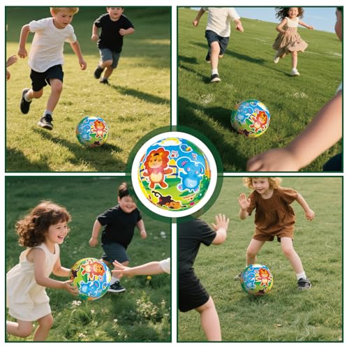 Tier Luftballons Spielball für Kinder 22 cm Durchmesser Aufblasbarer PVC-Ball Klein mit Ventil & Luftpumpe Bunter Springball für Jungen und Mädchen Geeignet als Strandball, Fußball oder Softball