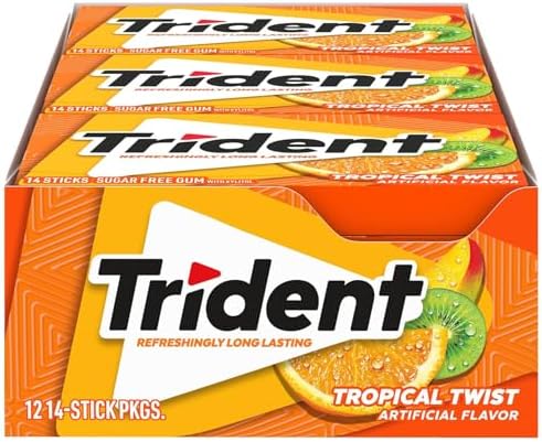 Trident Tropical Twist Sugar-Free Chewing Gum, 14 Count (Pack of 12) (168 Total Pieces)