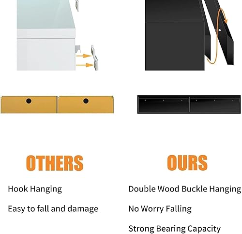 Miniatura 9 de Soporte flotante para TV LED, centro de entretenimiento montado en la pared de 71 pulgadas con almacenamiento y tablero de enchufe de luz LED,