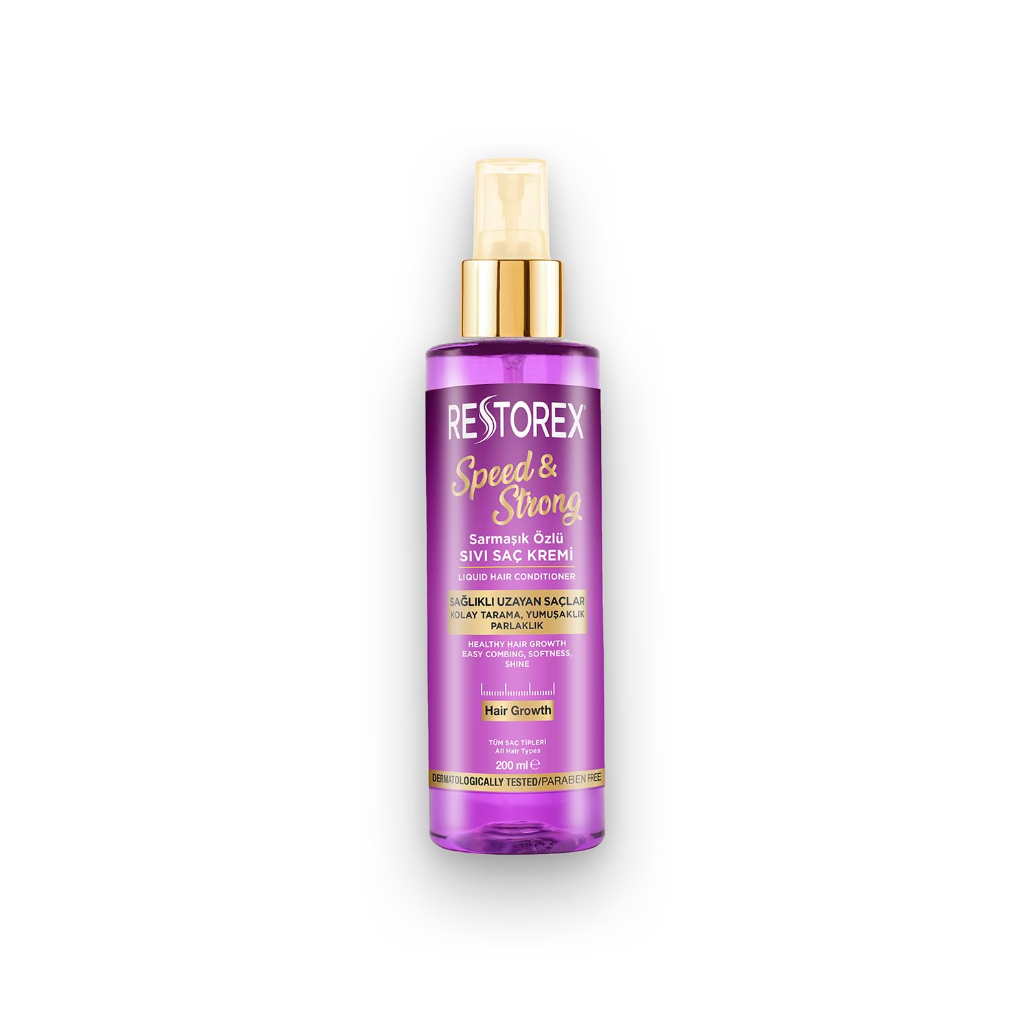 Restorex Speed & Strong Sıvı Saç Kremi – Kolajen & Biotin İçerikli, Durulanmayan, Anında Tarama & Parlaklık, Isı Koruyucu, 200 ml