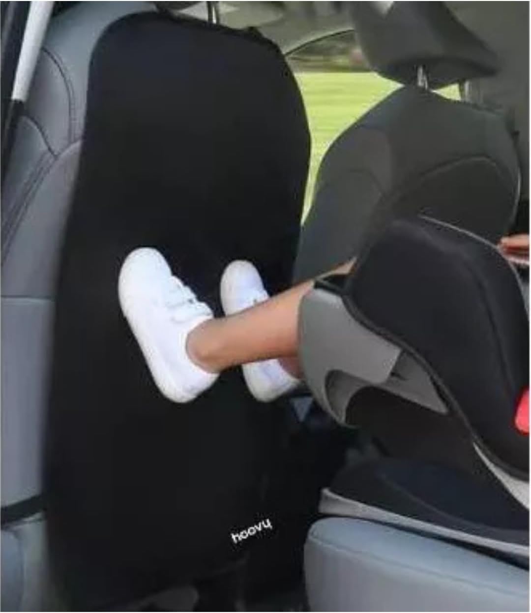 Hoovy Kick Protector Mats, Black, Waterproof PVC, Back Seat Protector for Kids, Universal Fit, 2 Pack
